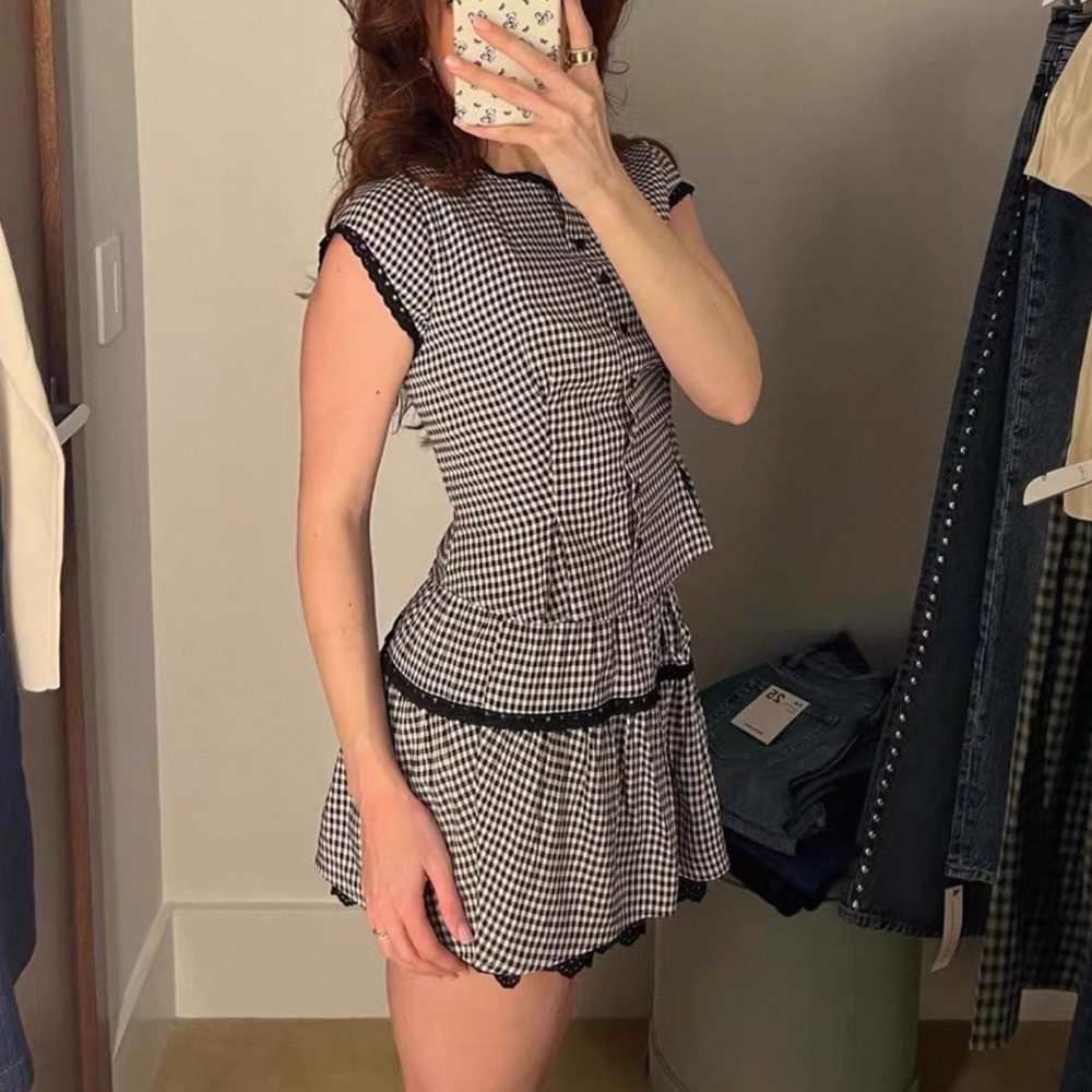 NEW Reformation Valetta Two Piece Matching Skirt Set Remy Check Gingham | US 4 - Picture 2 of 15